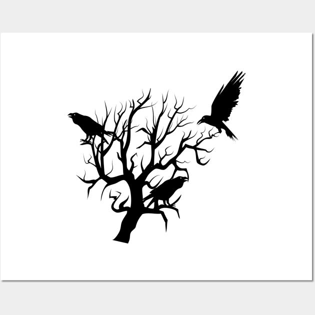 Crow  Raven - crows and tree silhouette Wall Art by KC Happy Shop